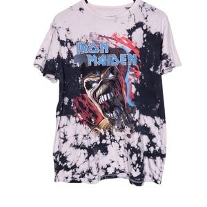 Iron Maiden Eddie Mascot Graphic Tee Black Tie Dye T Shirt Short Sleeve Grunge L